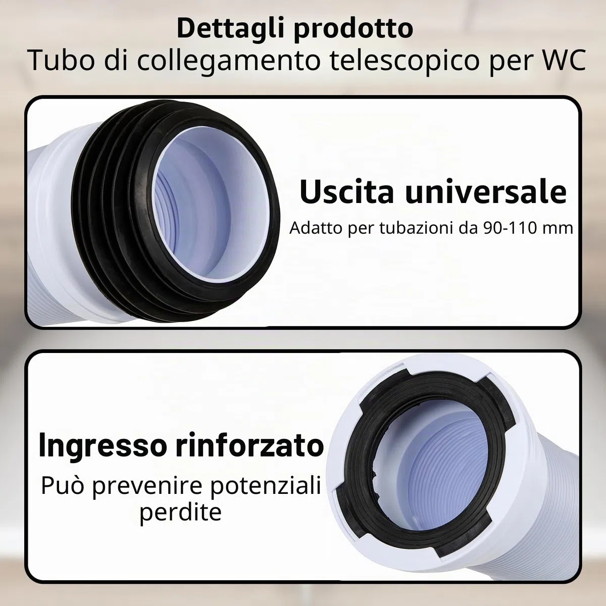 Tubo di collegamento per WC, set di collegamento flessibile, diametro di collegamento 260 mm - 500 mm, bianco, connettore per tubo di scarico WC