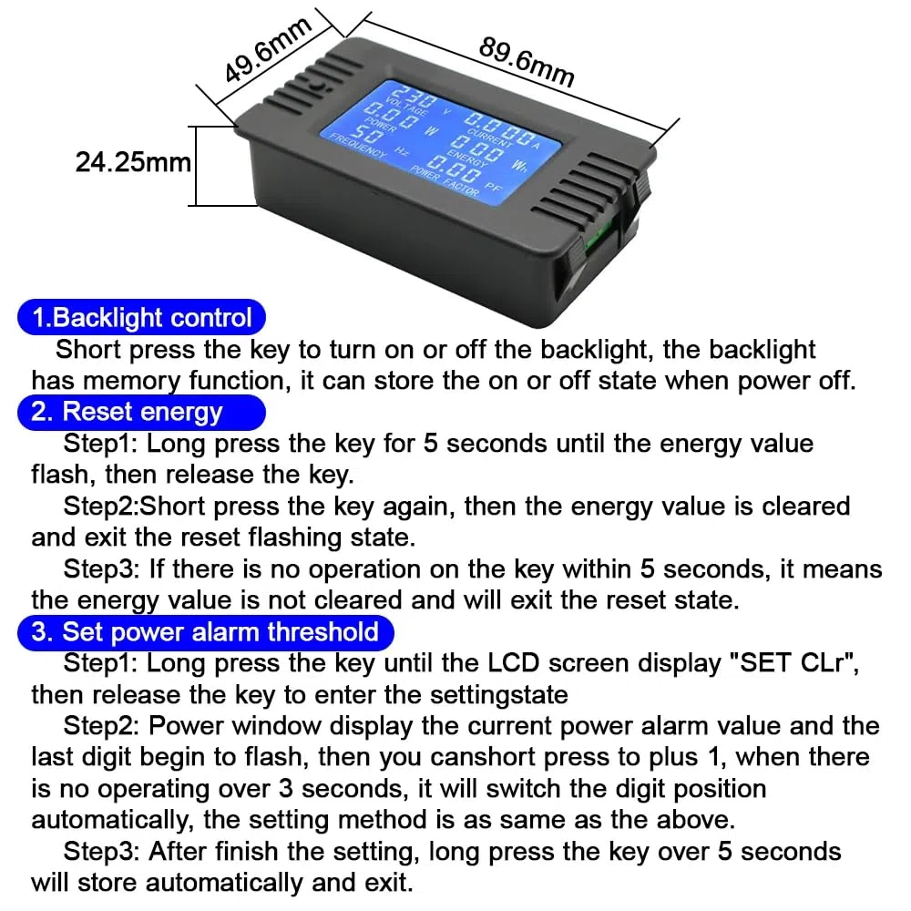 DollaTek AC 80-260V 100A Corrente Tensione Amperaggio Potenza Energia Misuratore di pannello LCD Display digitale Amperometro Voltmetro Multimetro con TA aperto