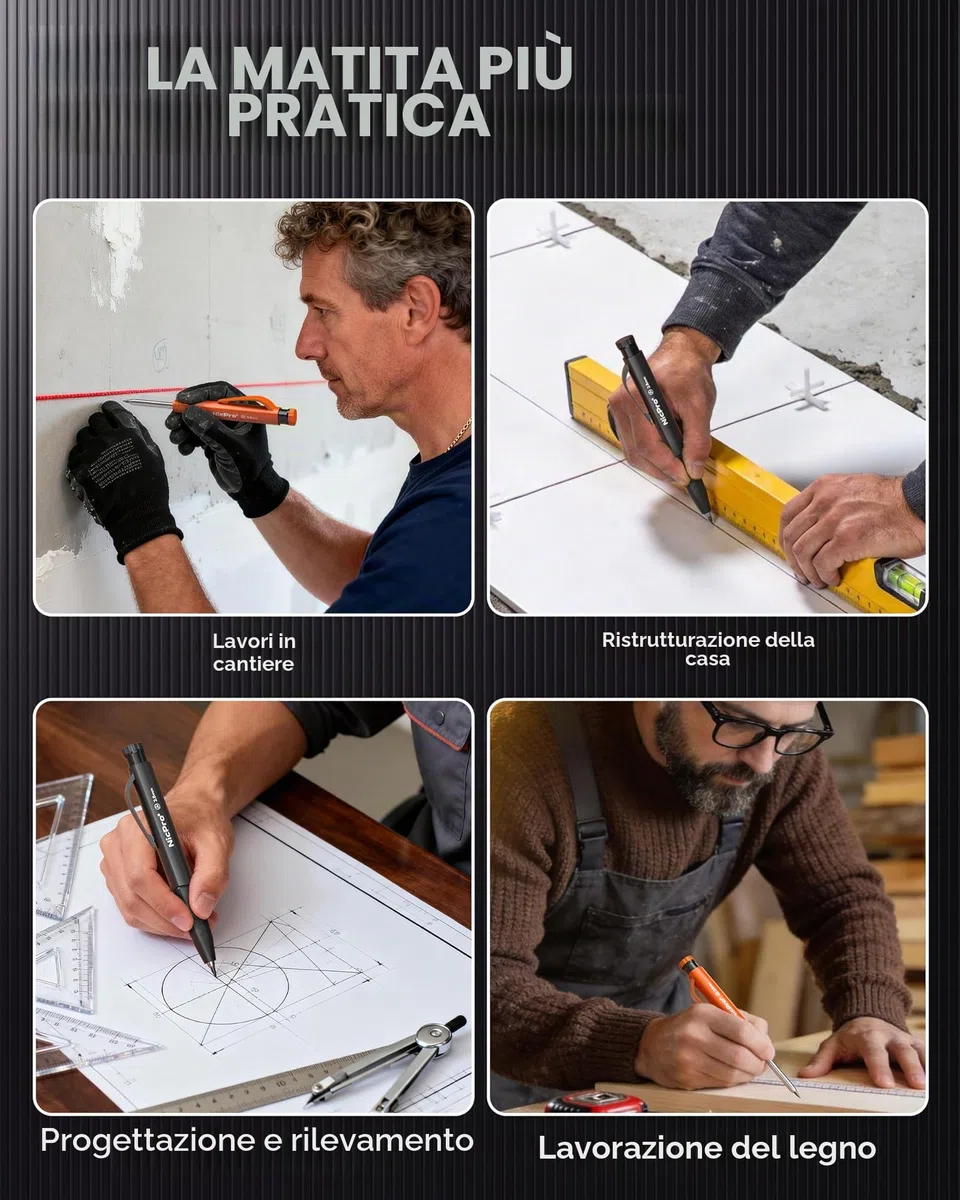 Nicpro 3 Pezzi Matita da Carpentiere con 36 Mina, Matite per Falegname con Impugnature per Le Dita Rimovibili, Carpentiere Matita per Lavorazione Legno, Architetti, Muratori(Nero, Rosso, Giallo)
