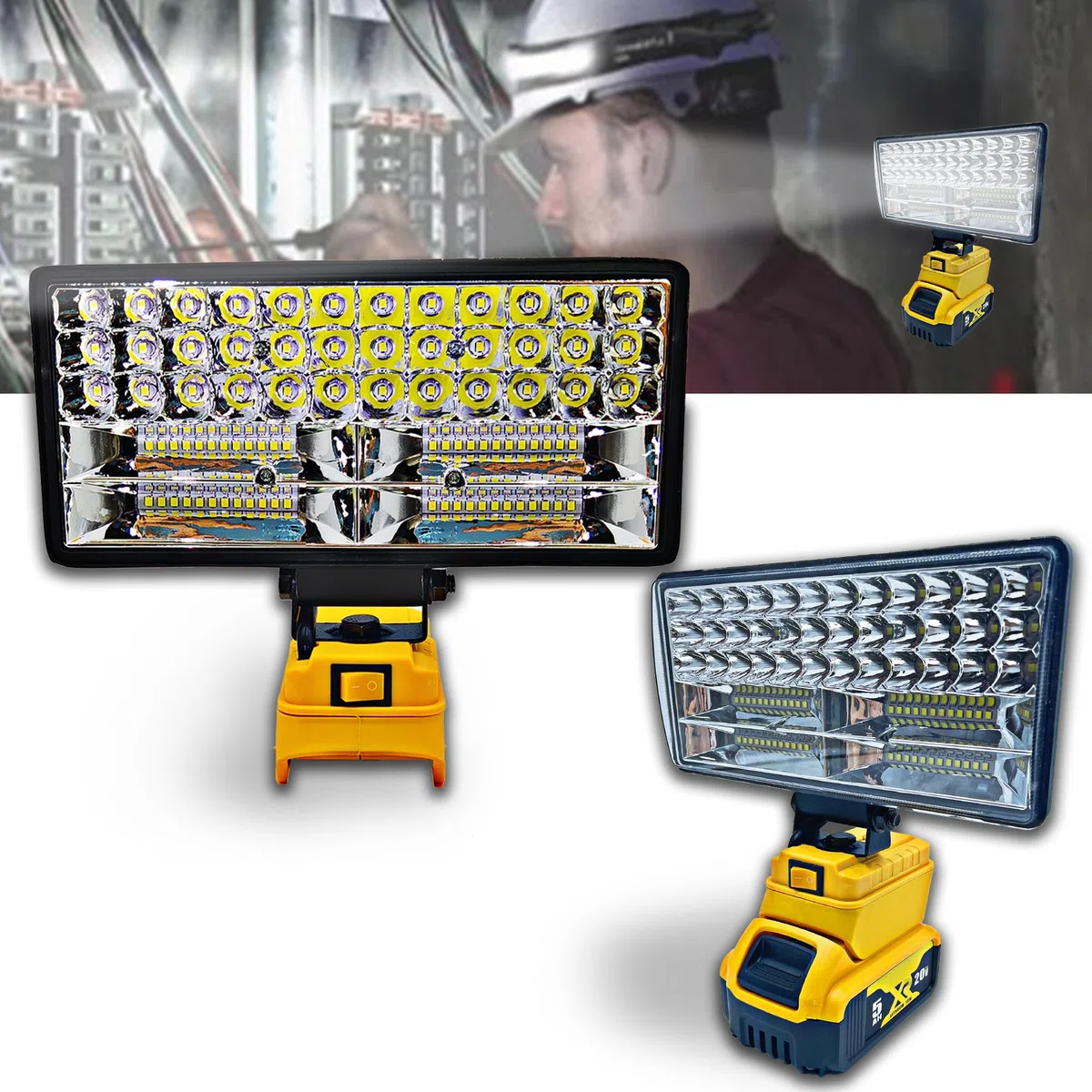 Luce da lavoro a LED senza fili per batteria Dewalt da 20 V, 90 W, 5400 ml, luce LED a fascio largo con due porte di ricarica USB, luce LED per emergenza, officina, garage (senza batteria)