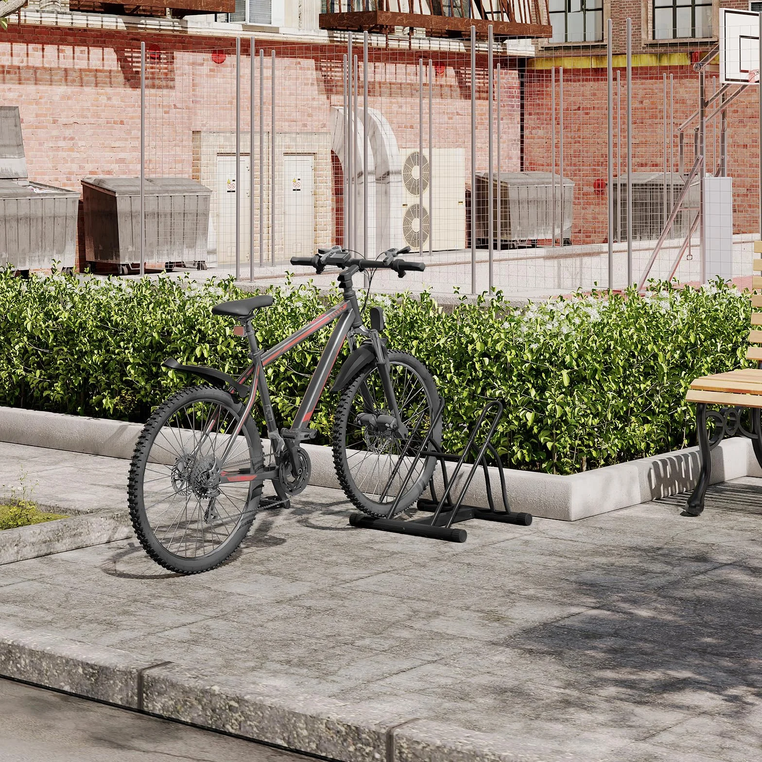 WOLTU Portabici per 2 Biciclette, Portabici da Terra, per Pneumatici da 60 mm Max, in Metallo, Garage, Casa, Giardino, Nero
