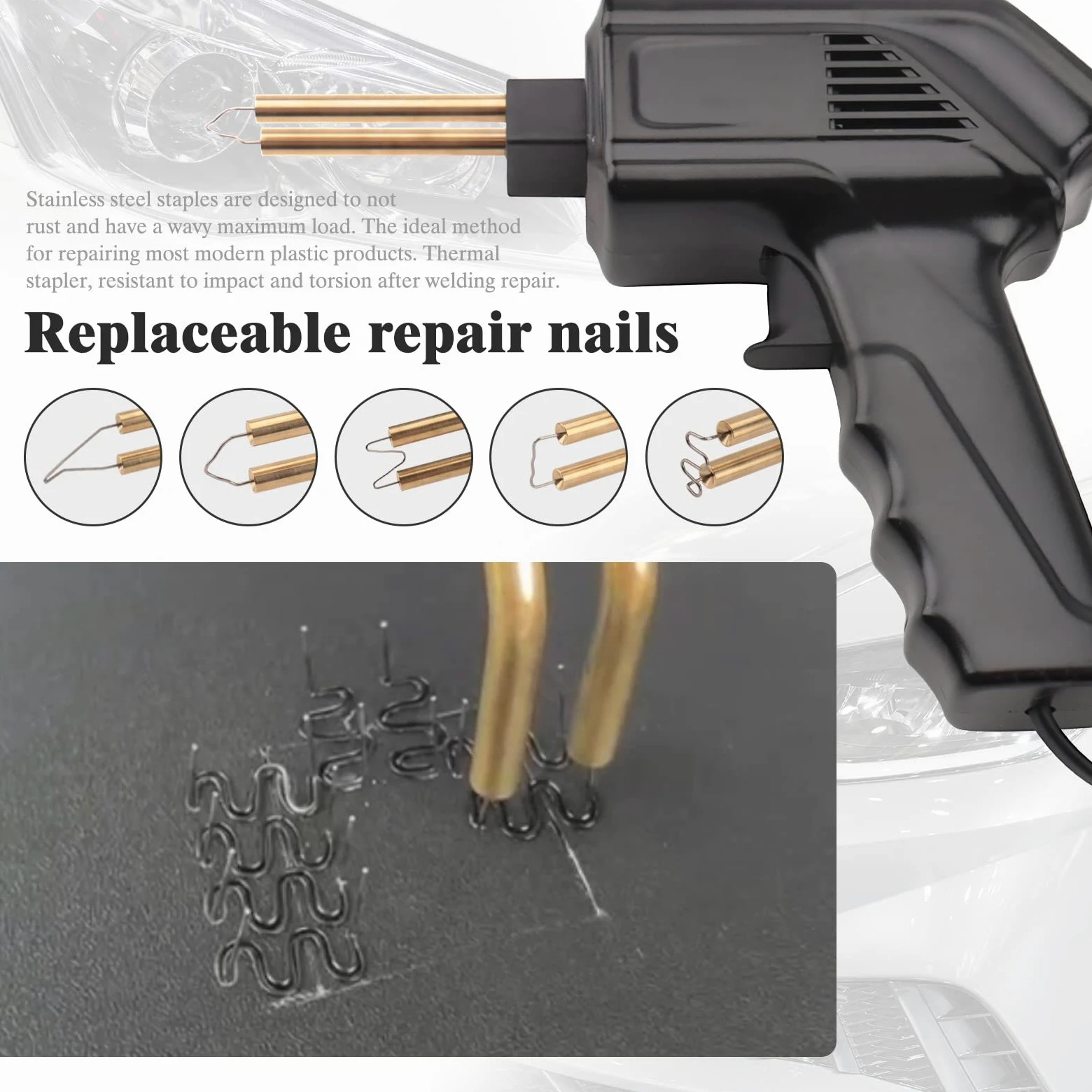 70W Saldatore per Plastica con Graffette, Kit Riparazione Paraurti Auto con 205pcs 5 Tipi Graffette, Saldatura per Riparazione Auto