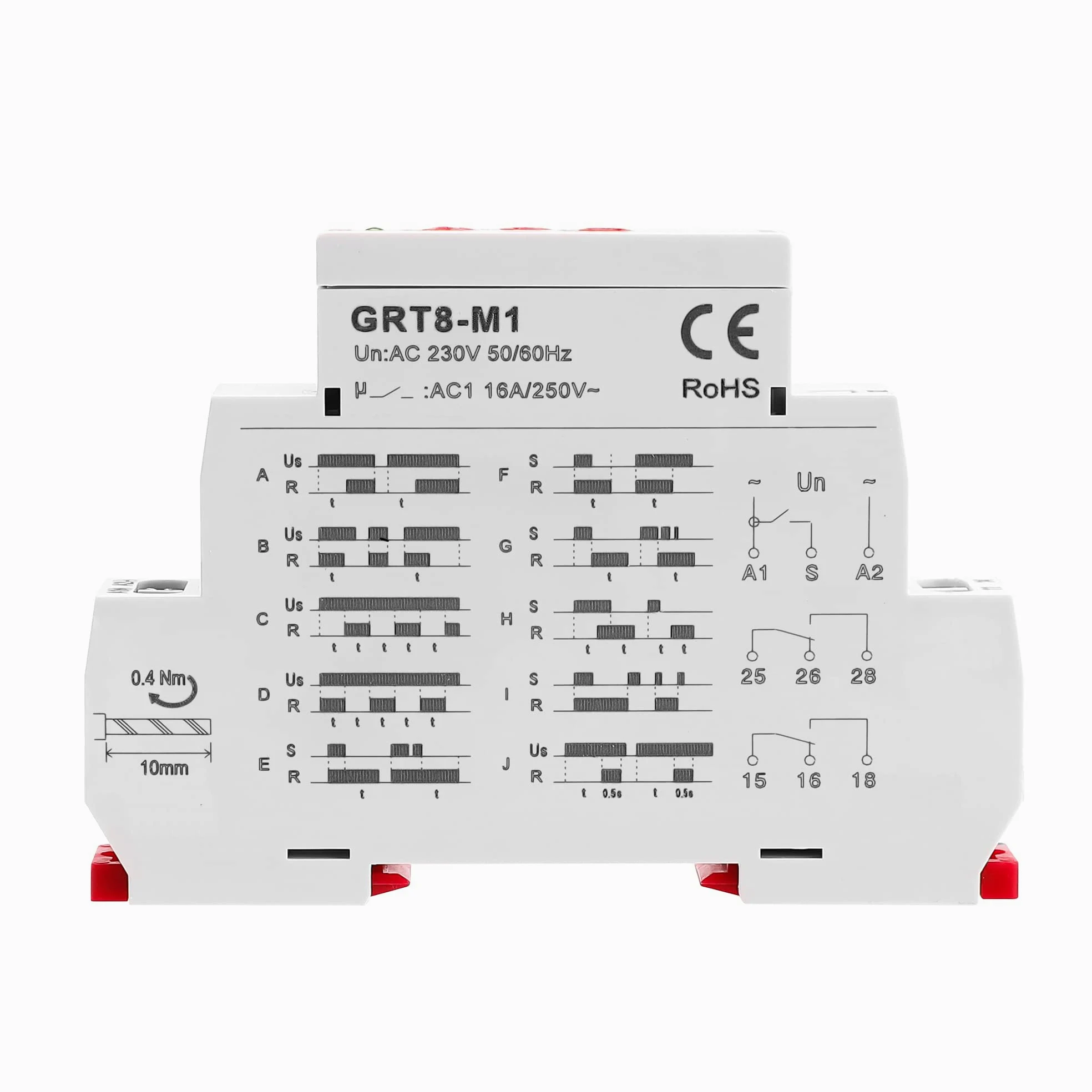 GEYA 16A Relè temporizzato multifunzione 1 Contatti di uscita 10 Funzione Relè AC230V(GRT8-M1,AC230V)