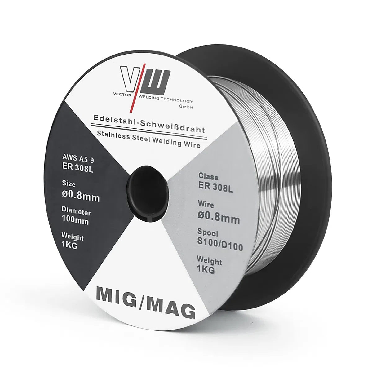 VECTOR WELDING Filo Inox per Saldatura MIG/MAG ER308L - 0.8mm 1kg - Bobina D100 S100 - Filo Animato Acciaio Inossidabile e Continuo per Saldatrice - Materiale d'Apporto per Acciaio