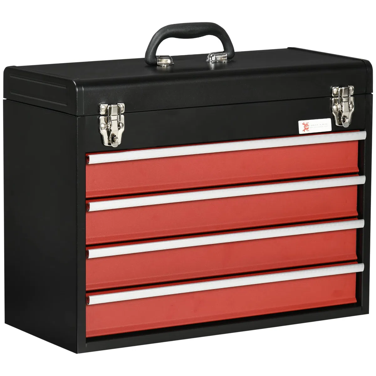 DURHAND Cassetta Porta Attrezzi in Acciaio, Valigetta Attrezzi Vuota con 4 Cassetti e Vassoio Superiore a Doppia Serratura, 51x22x39.5 cm, Rosso e Nero