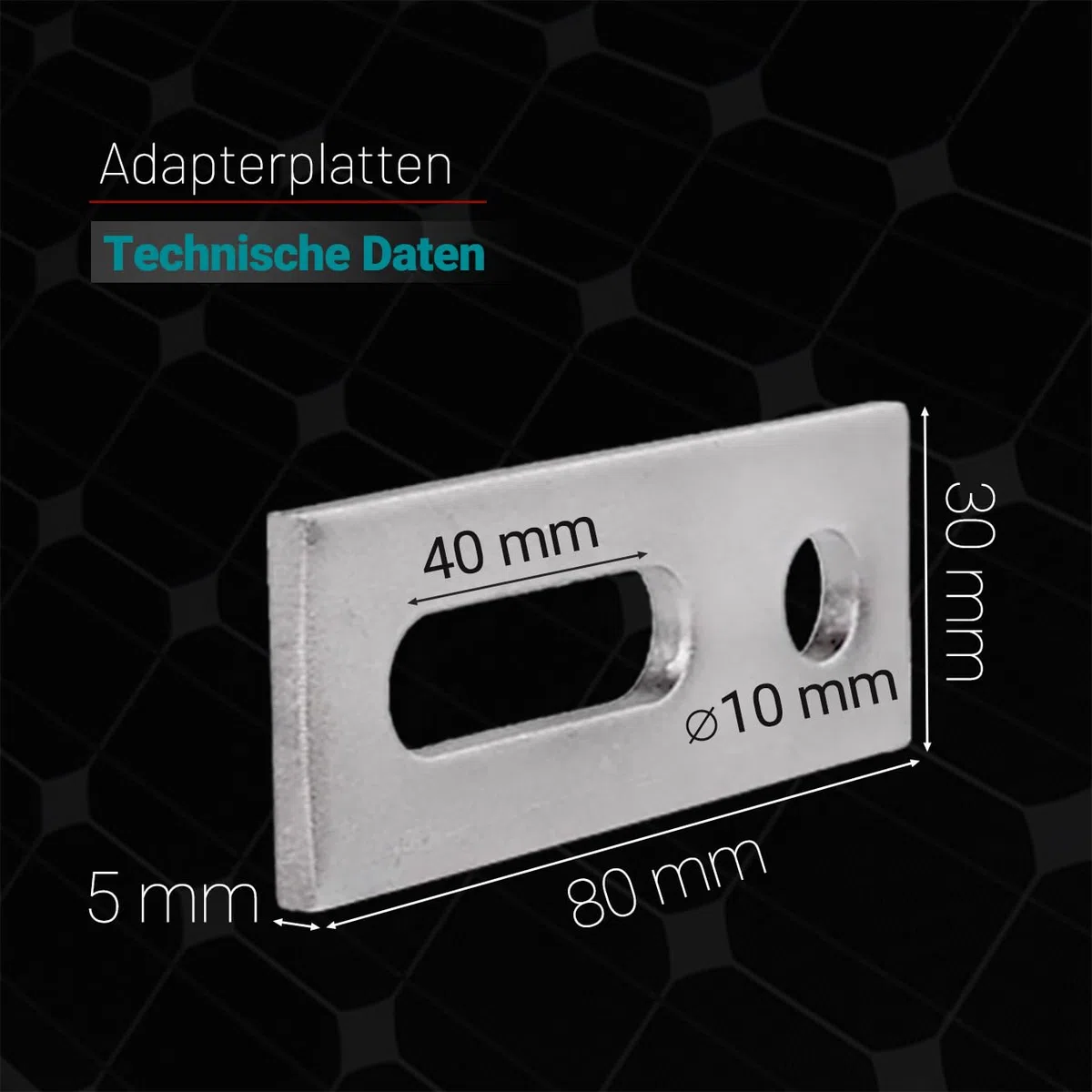 VOOXA - 10 piastre adattatore in acciaio inox A2, M10, 80 x 30 x 5 mm, per fissaggio fotovoltaico a energia solare M10