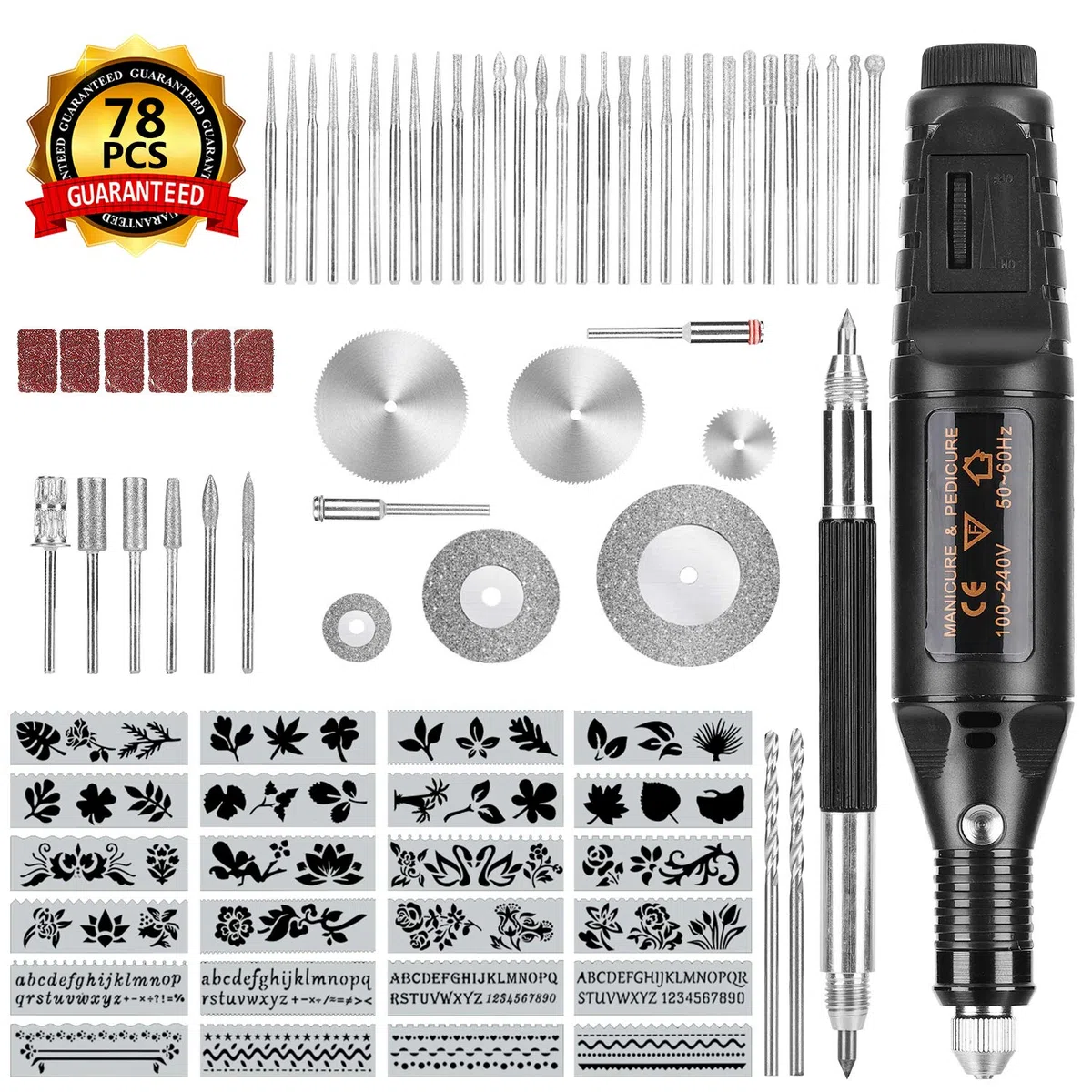 78 Pcs di Strumenti per Incisione, Incisore Elettrico con Scribe, 52 Bit e 24 Stencil per Metallo, Attrezzo per incident il Legno Metalli Plastica, Vetro, Elettrica Incisione Penna