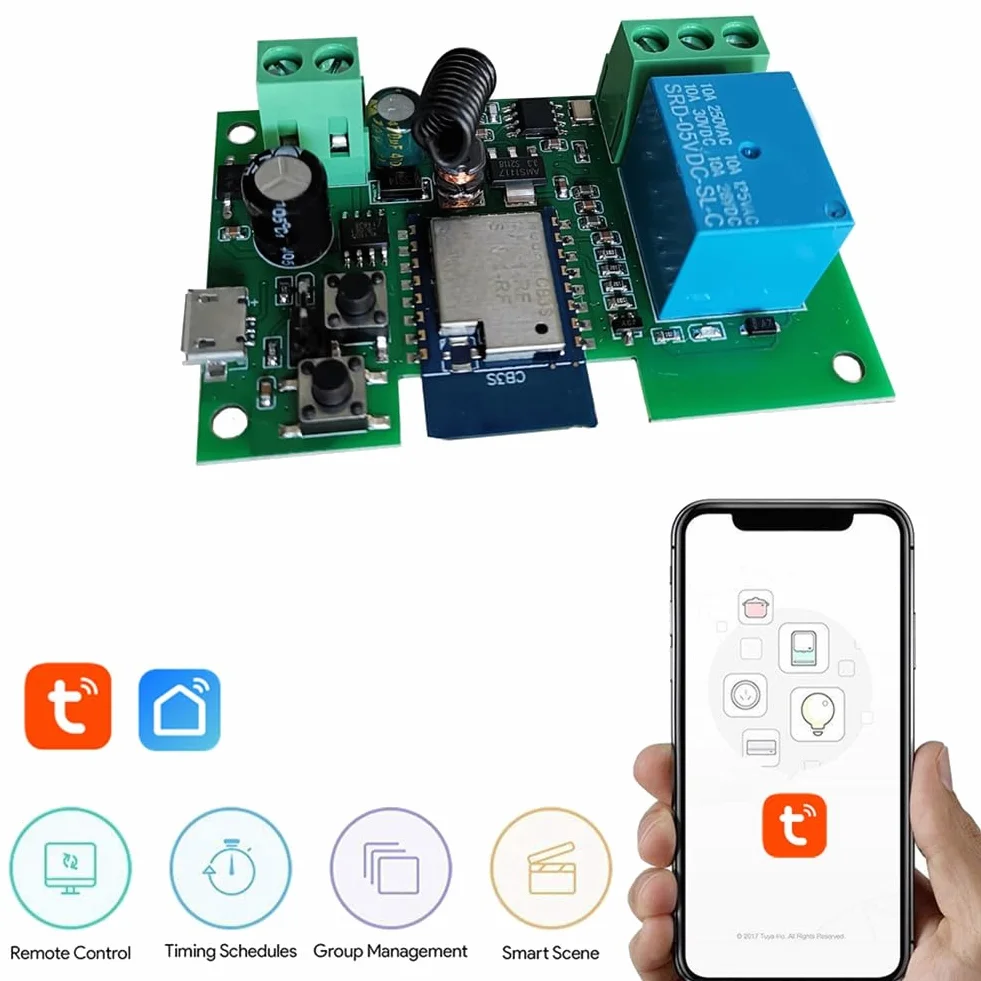 Tuya Smart Life - Relè WLAN da 12 V, modulo di commutazione, timer, autobloccante, funziona con casa, controllo a 2 vie