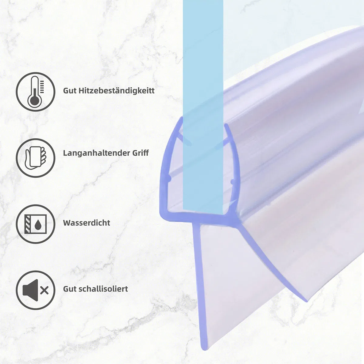 Guarnizione per doccia curva, 2x80 cm, per doccia circolare, per porte della doccia, perfetta conformità, spessore del vetro 6 mm, idrorepellente, protezione da cadute