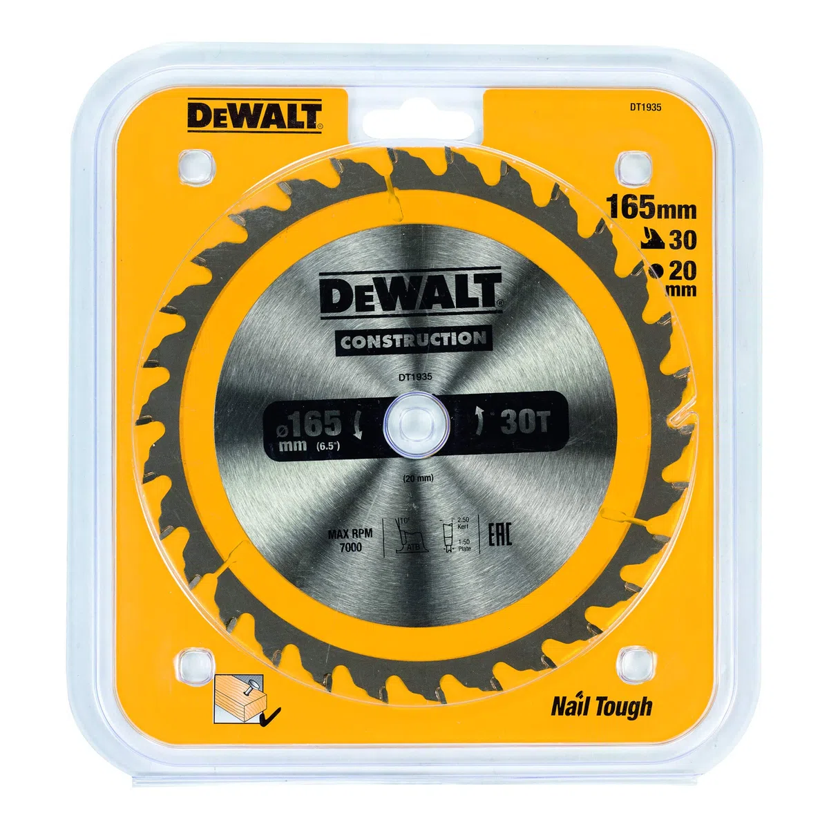 DeWalt Dt1935-Qz Lama Circolare Per Seghe Portatili Edilizia, 165 X 20 Mm, 30 Denti