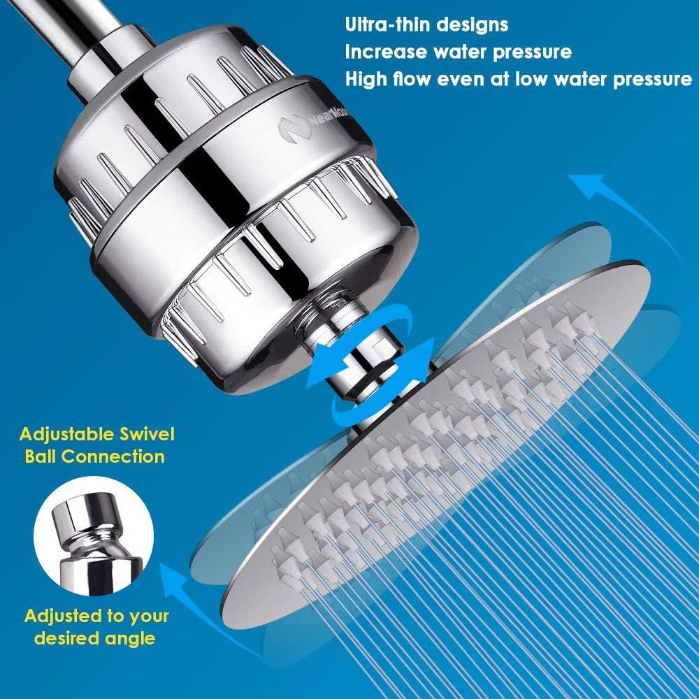 NearMoon Soffione doccia e 15 stadi combinazione di filtri doccia, addolcitore ad alta pressione filtrato per acqua dura, rimuove fluoro di cloro e sostanze nocive, 1 cartuccia filtro sostituibile