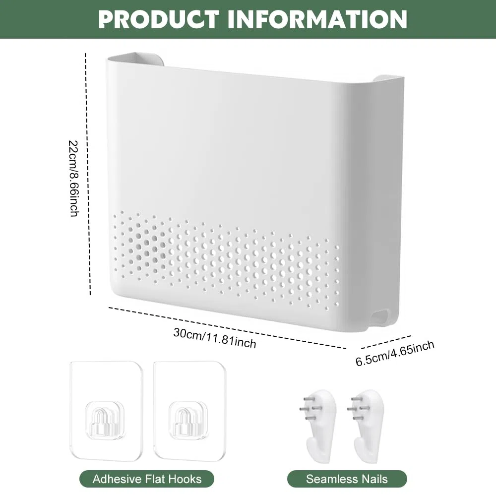 Storage Boxes, Porta Router WIFI da Parete, Nascondi Router Grande, Mensola Modem WiFi da Muro, Scatole di Stoccaggio Modem, Scatola per Decorazione Domestica WIFI Cavo Organizer - Bianco