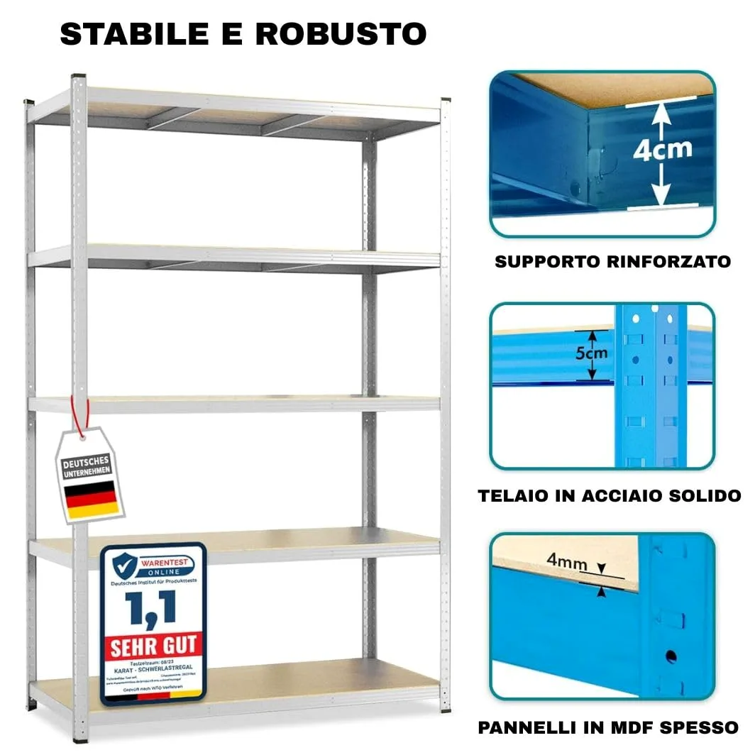 KARAT Scaffalatura per carichi pesanti, 30 x 75 x 150 cm, scaffalatura cantina, scaffalatura in metallo – 5 ripiani regolabili (zincati)