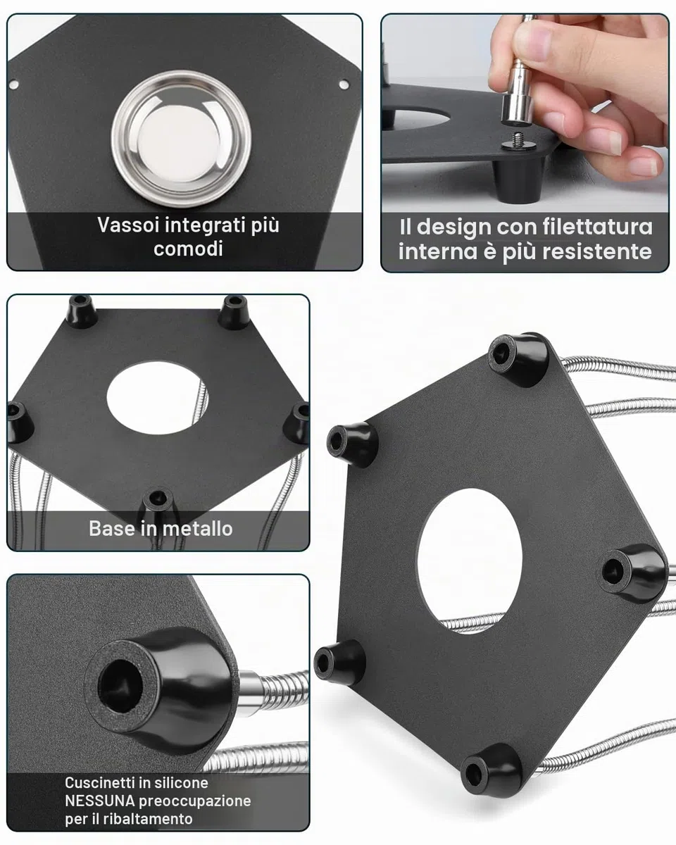Lytool Terza Mano Saldatura,Stazione Saldatura per Mani d'Aiuto,con Lente d'Ingrandimento 3X LED Dimmerabile,Saldatura Flessibile per Mani d'Aiuto con 4 Bracci di Supporto per Riparazioni di Saldatura