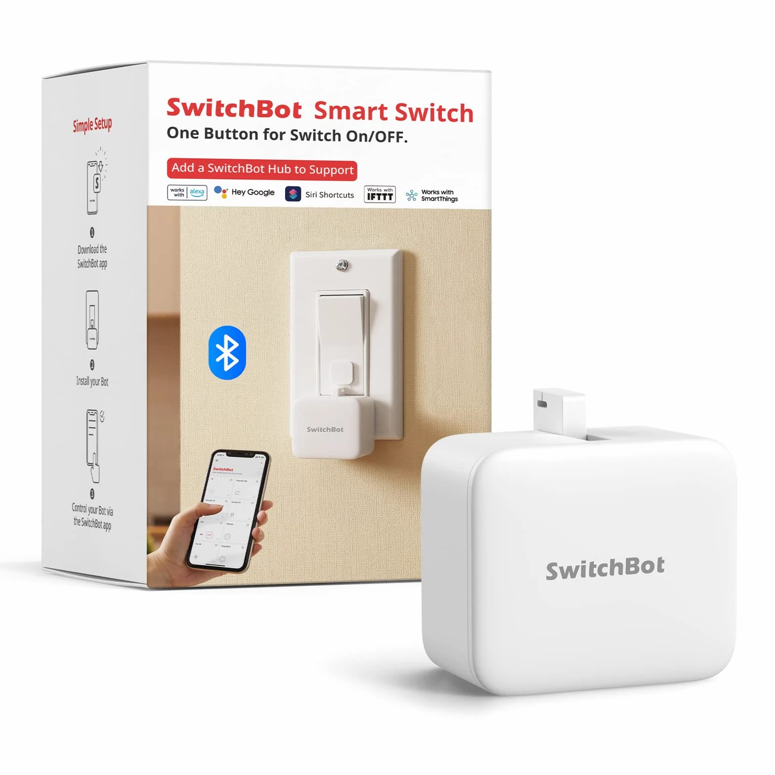 SwitchBot Interruttore Robot Intelligente - Controllo APP Bluetooth o Timer, Facile da Usare, Necessità SwitchBot Hub per Supportare Alexa, Google Home e il Telecomando, Automazione Domestica (Bianco)