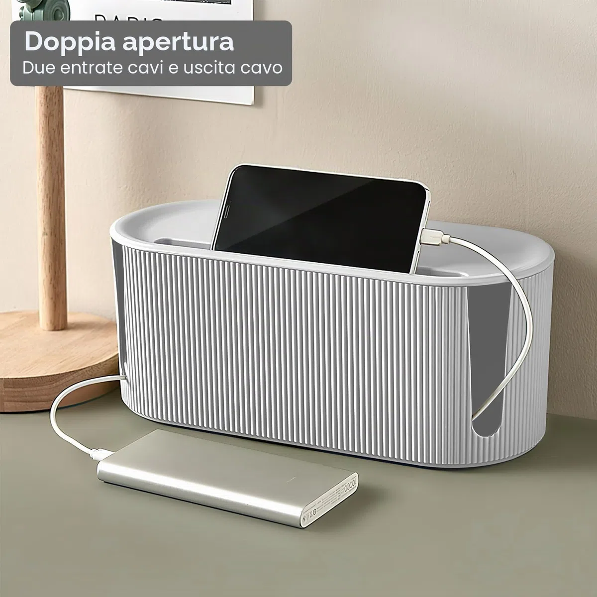 DAWRIS Scatola organizer per cavi con coperchio, bianco, 31 x 13,5 x 12,5 cm, in plastica ABS, gestione cavi per ciabatte, protezione contro le sovratensioni, grande capacità, coperchio di chiusura