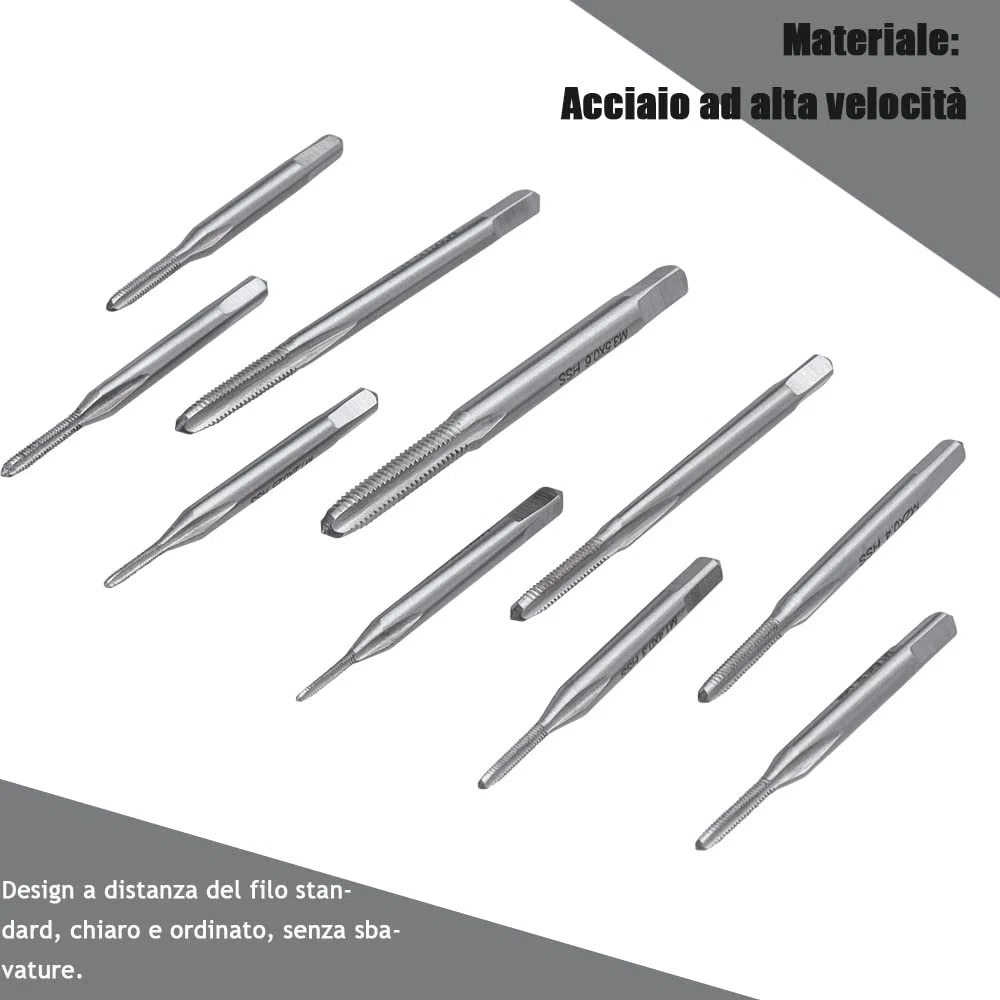 10 Pezzi Maschi per Filettare M1, M1.2, M1.4, M1.6, M1.7, M1.8, M2, M2.5, M3, M3.5, Maschi a Scanalature Diritte per Macchine Utensili ad Alta Velocità in Acciaio Metrico