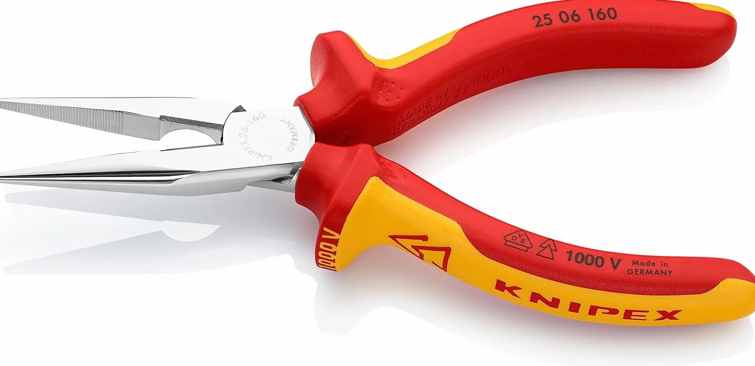 KNIPEX Pinza per meccanica - con becchi mezzotondi con tronchese (pinza per radiotecnici) cromata isolati con manici rivestiti in, 25 06 160