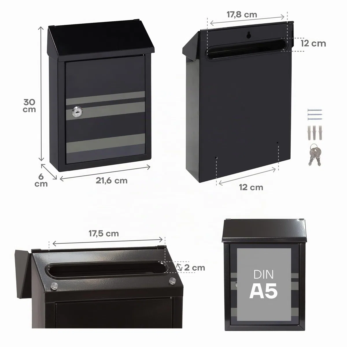 ARREGUI Smart Graphic E5724-STR Cassetta Postale Individuale in Acciaio con Serigrafia Decorativa "Lines", Cassetta Postale o Raccogliposta, Con 2 Feritoie, Dimensione S (DIN A5), Nero