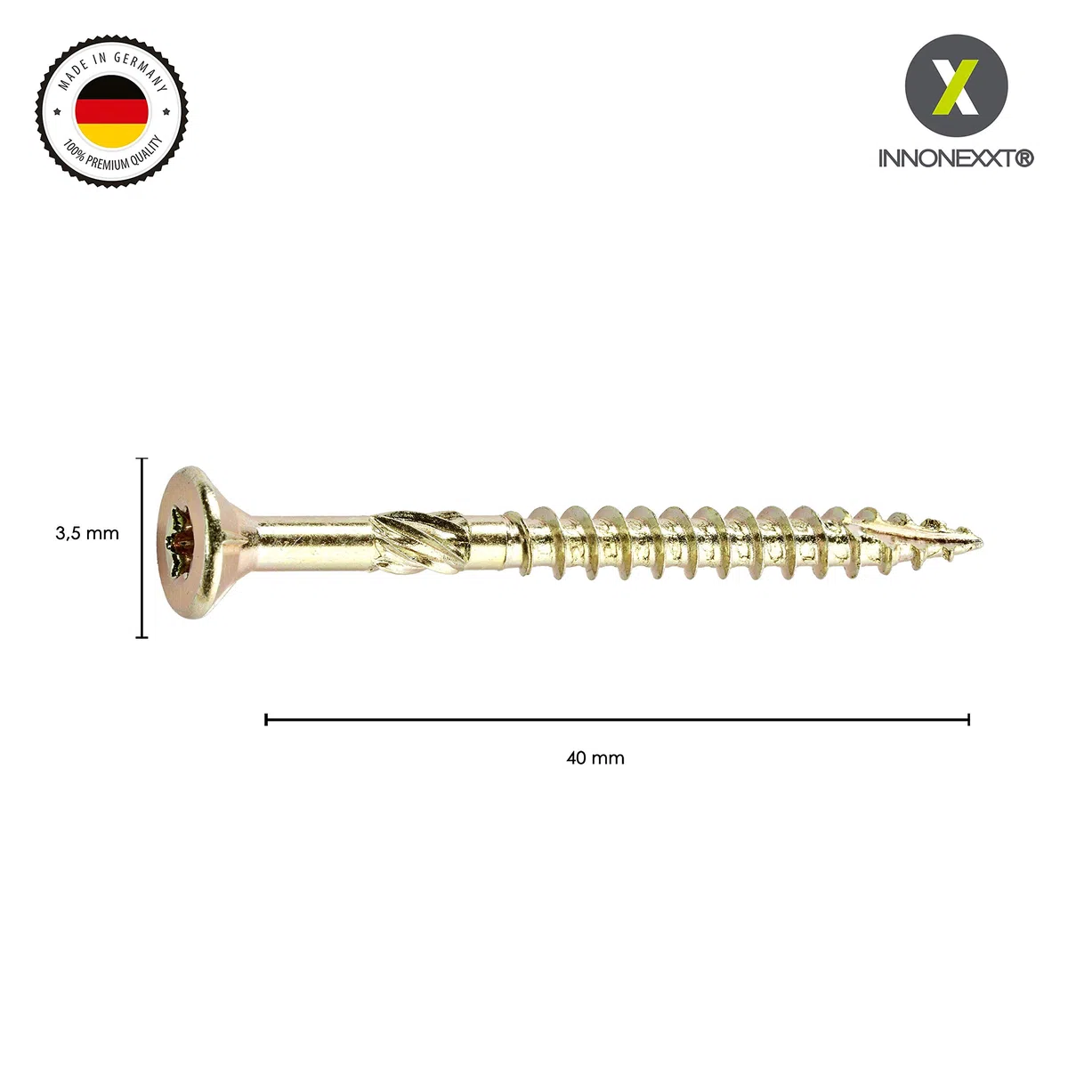 Viti Per Truciolato Di Alta Qualità, Con Nervature Di Fresatura, Punta Di Taglio, Per Terrazze, Viti Universali, Zincate Giallo, Fatto in Gemania, 500 Pezzi, Denti Interni - 3,5 X 40 Mm
