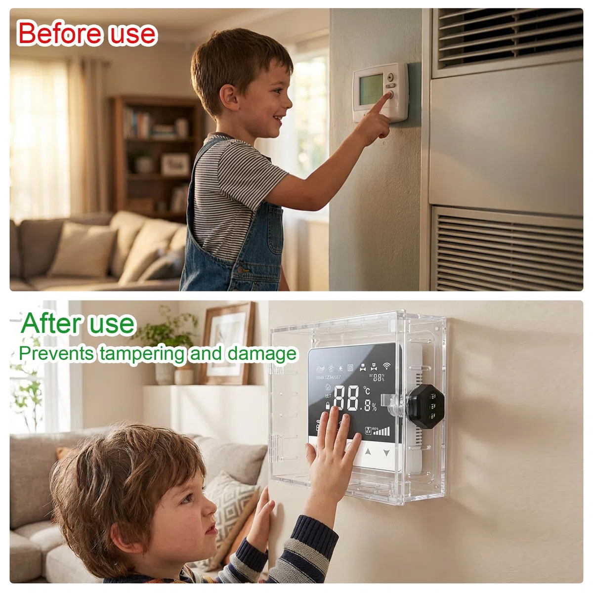 Scatola Di Blocco Del Termostato1 Con Chiave 18X12Cm Cassetta Di Sicurezza Per Termostato Con Chiave, Protezione Per Termostato con 6 Viti e 6 Viti Ad Espansione Aggiornate (Serratura con codice)