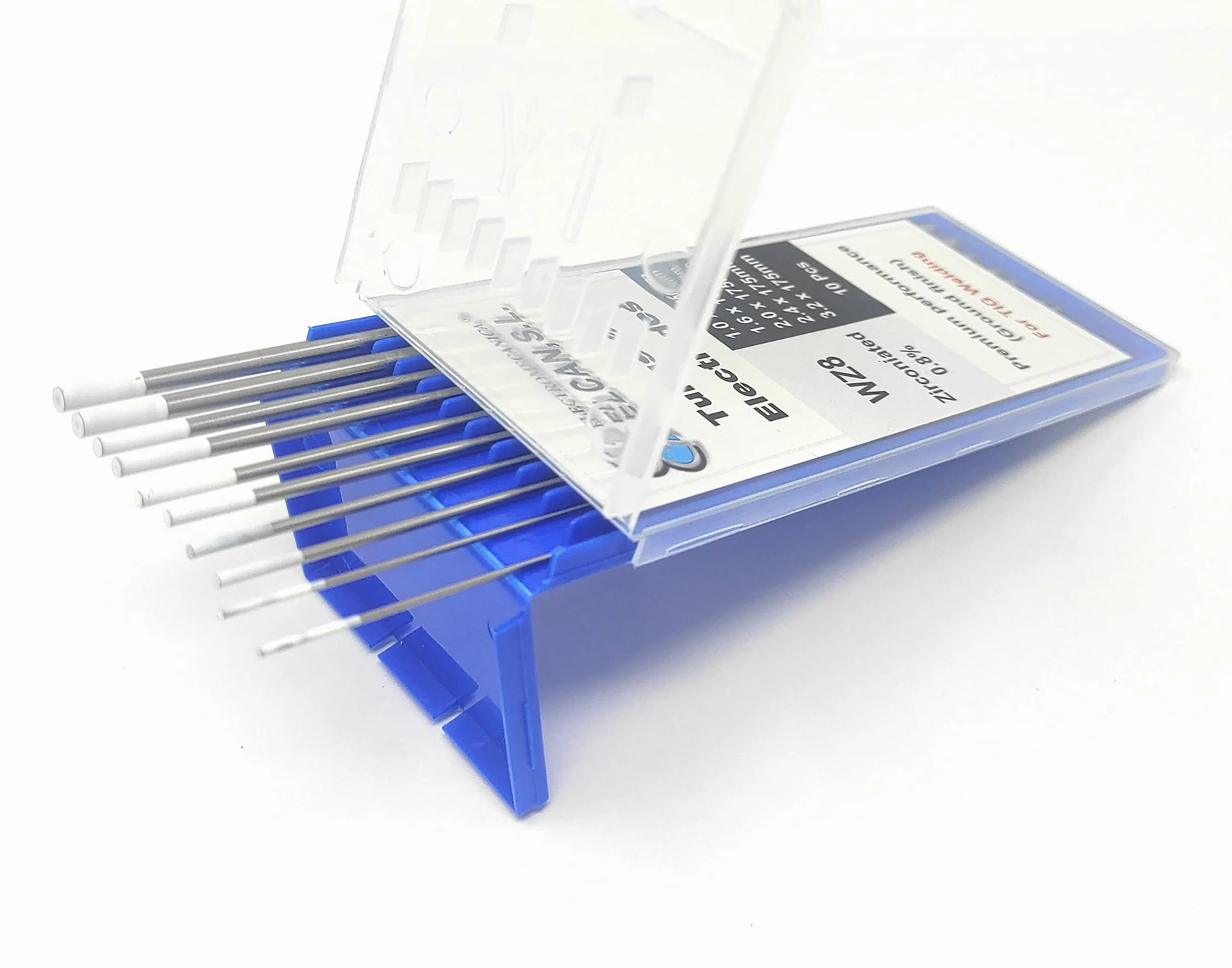 ELCAN Tungsteno Saldatura TIG Zirconio 0,8% Bianco AZ8 professionale, elettrodi per saldatura per torcia TIG 1.0 1.6 2.0 2.4 3.2 mm, 10 unità - Dimensioni: 1.0/1.6/2.0/2.4/3.2 x 175 mm
