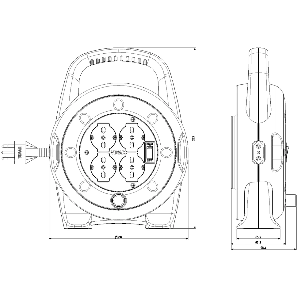 Vimar 0P32702 Avvolgicavo 10A (Piccola) 4 uscite universali, con Interruttore di Protezione, 5 Metri, Multicolore