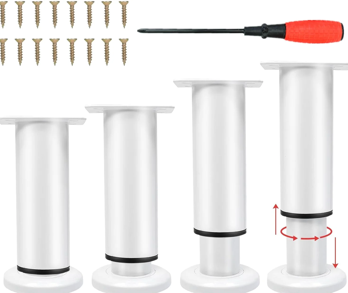 4 Gambe da Tavolo inMetallo,Gamba daTavolo Regolabile, Gamba da Tavolo Regolabile,Gambe per Mobili, kit include Cacciavite e viti (Bianco, 18-32 cm)