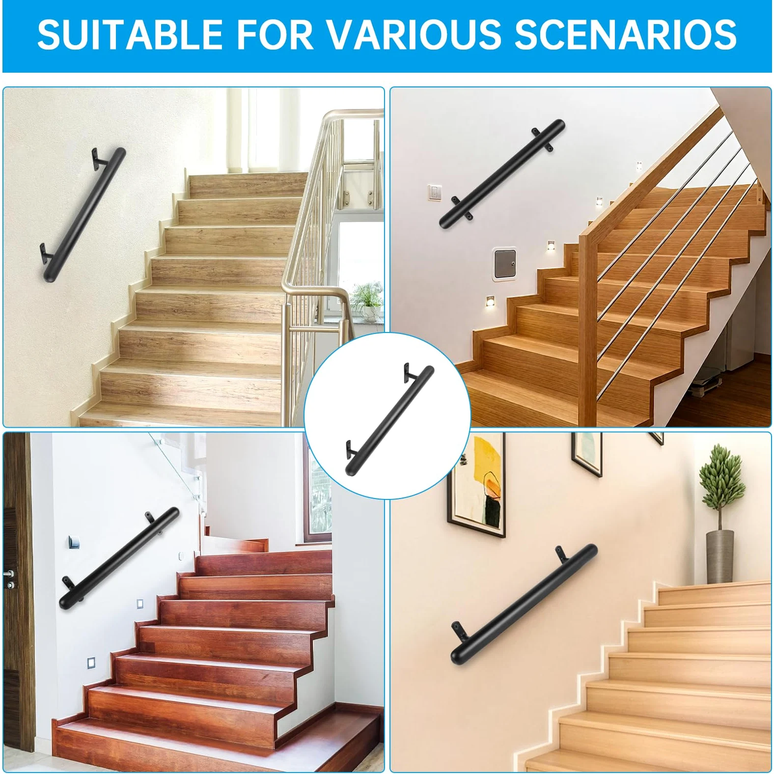 Corrimano metallico 66cm Ringhiera in acciaio inox Corrimano accessibile Maniglia di sostegno a parete Ø32mm Kit ringhiera per scale Maniglie sicurezza per balcone, parapetto, interni/esterni
