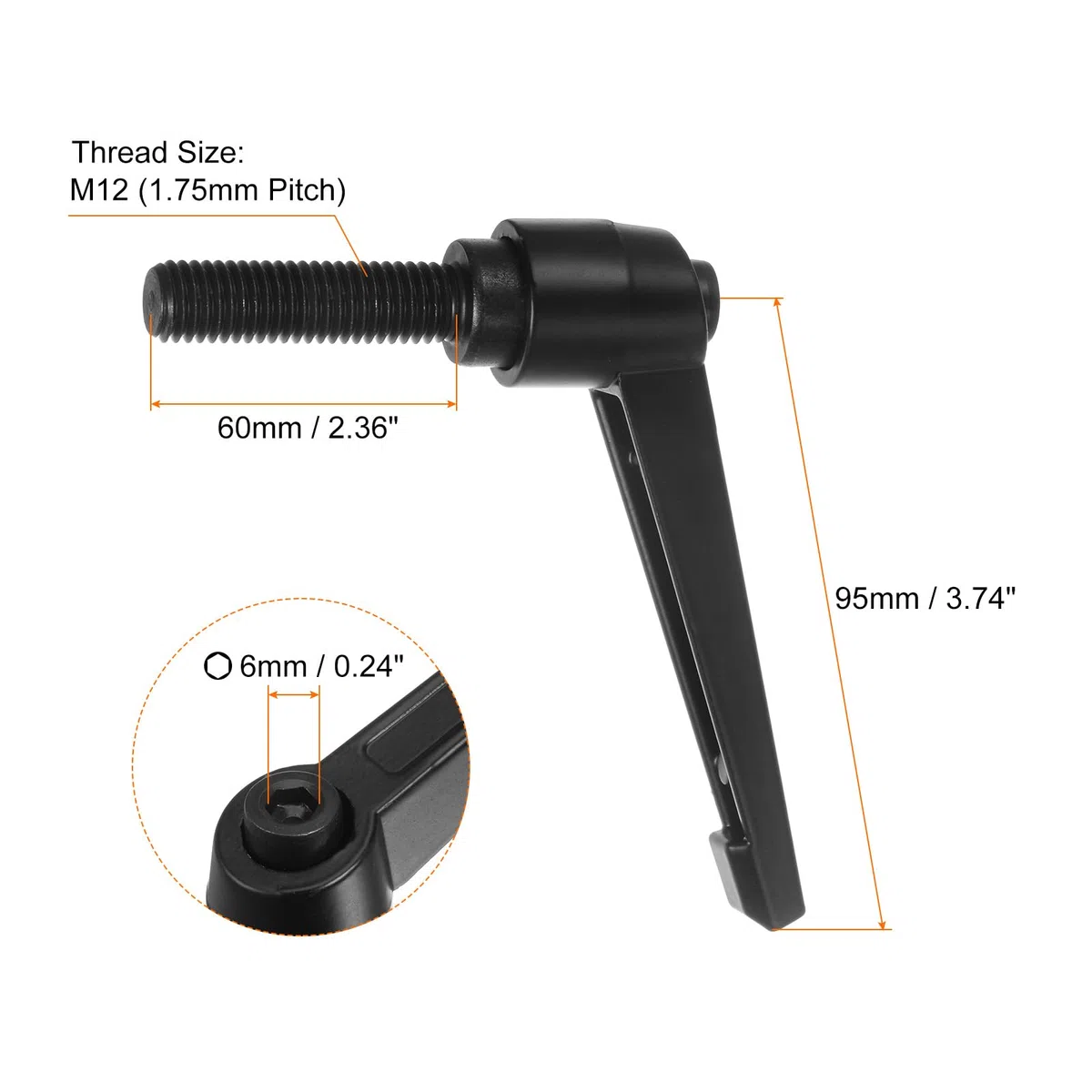 QUARKZMAN 4pz Regolabile Serraggio Leva Maniglie M12 x 60mm Maschio Filettatura Bullone Manopole Girevole Vite blockggio Rapido Rilascio Cricchetto Pulsante Maniglia, Nero
