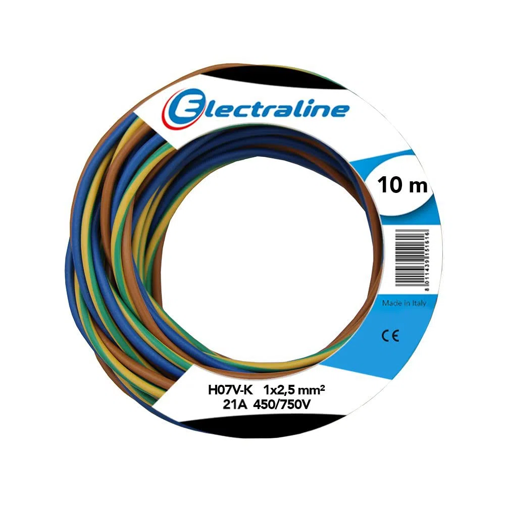 Electraline 25149 Cavo Unipolare N07V-K, Sezione 1x2.5 mm, 10 mt, Marrone/Blu/Verde/Giallo