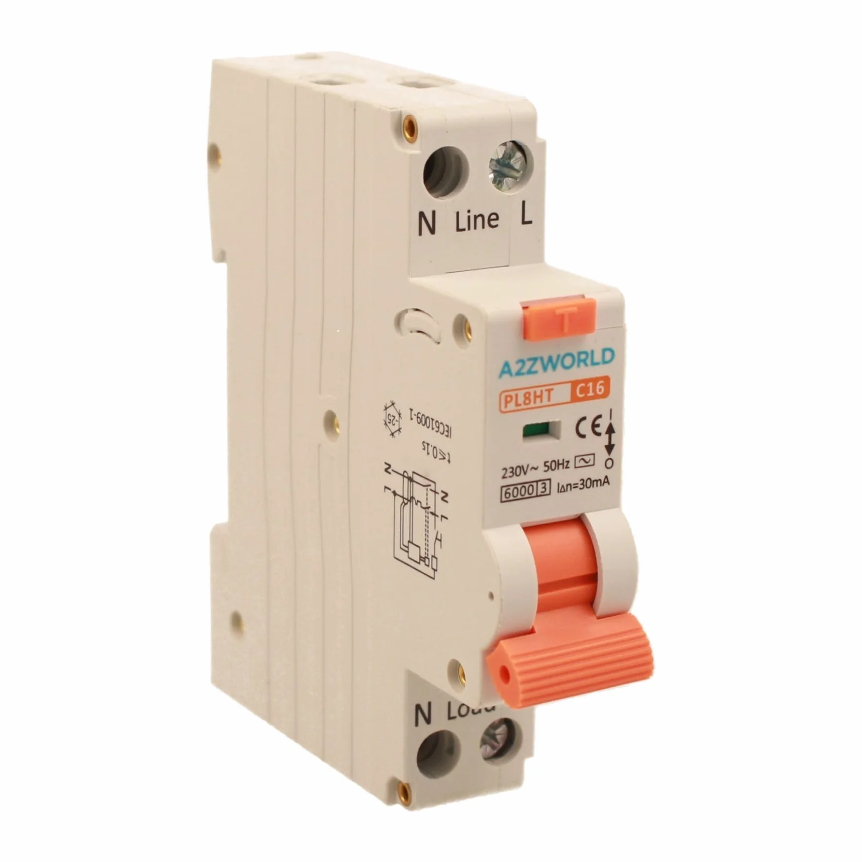Interruttore Magnetotermico Differenziale 16A C16, Tipo AC Curva C, 1P+N 6kA 30mA 220V, RCBO Slim, Occupa Solo 1 Modulo DIN