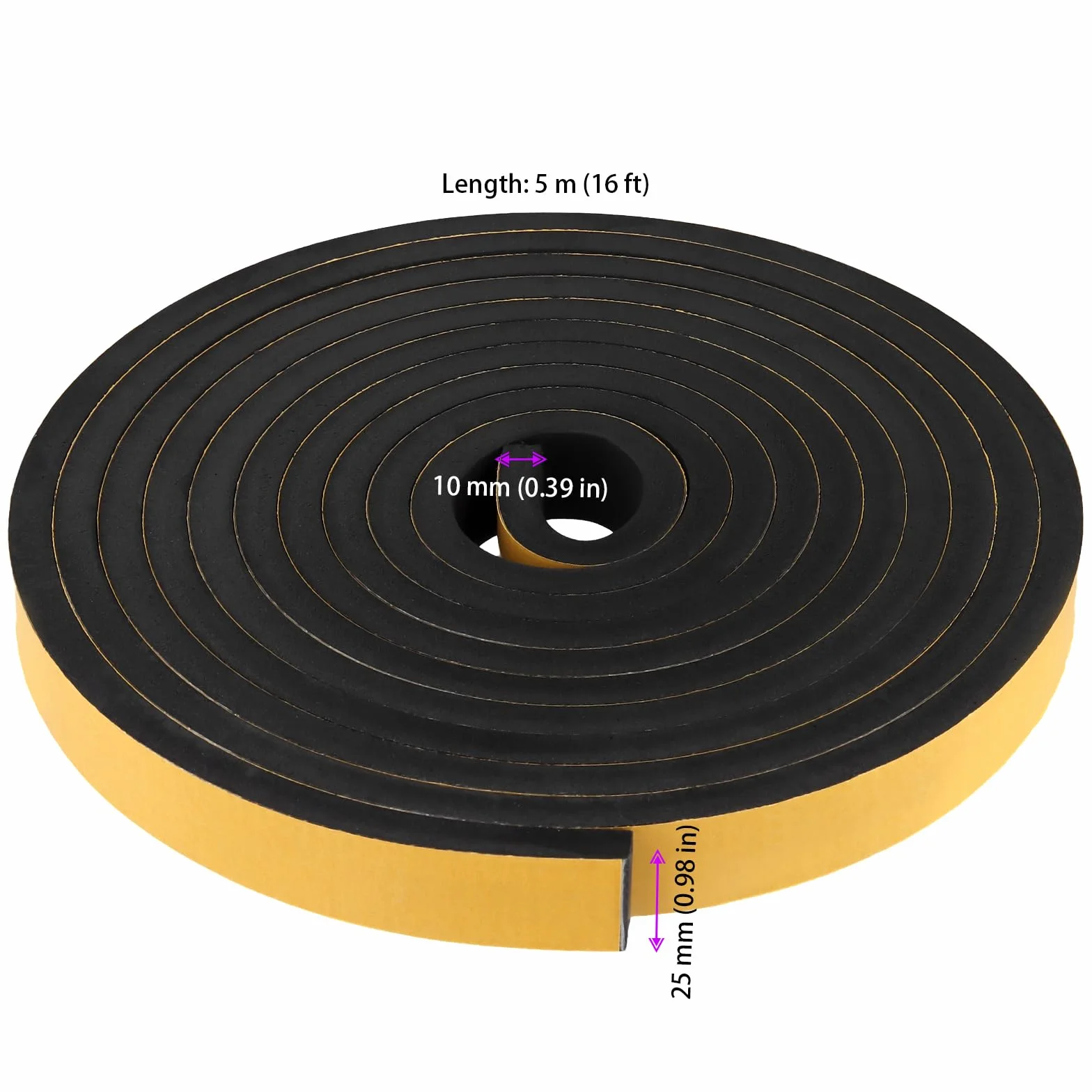 KEILEOHO 3 pezzi di gomma espansa autoadesiva 25 mm (L) x 10 mm (D) x 5 m (L), nastro sigillante autoadesivo nero, in schiuma per porte, finestre