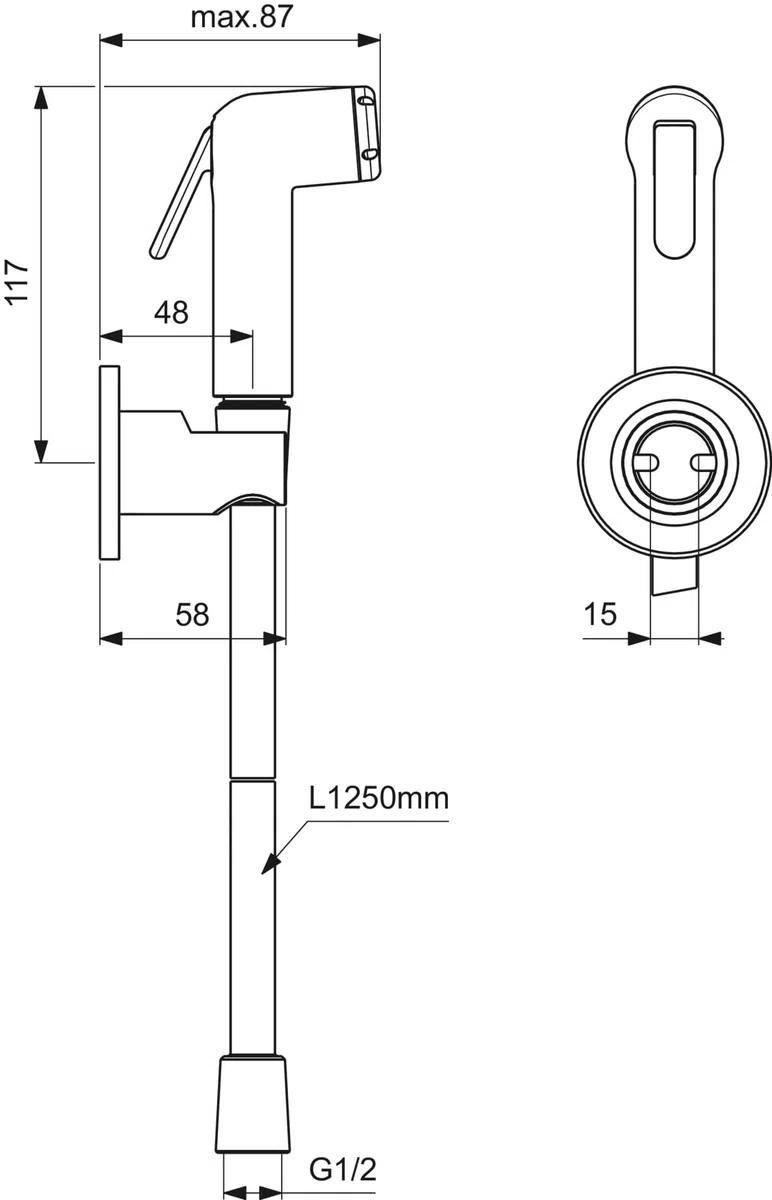 Ideal Standard - Idealspray, Idroscopino con supporto a parete fisso, Portata da 7.2l/min, Nero seta