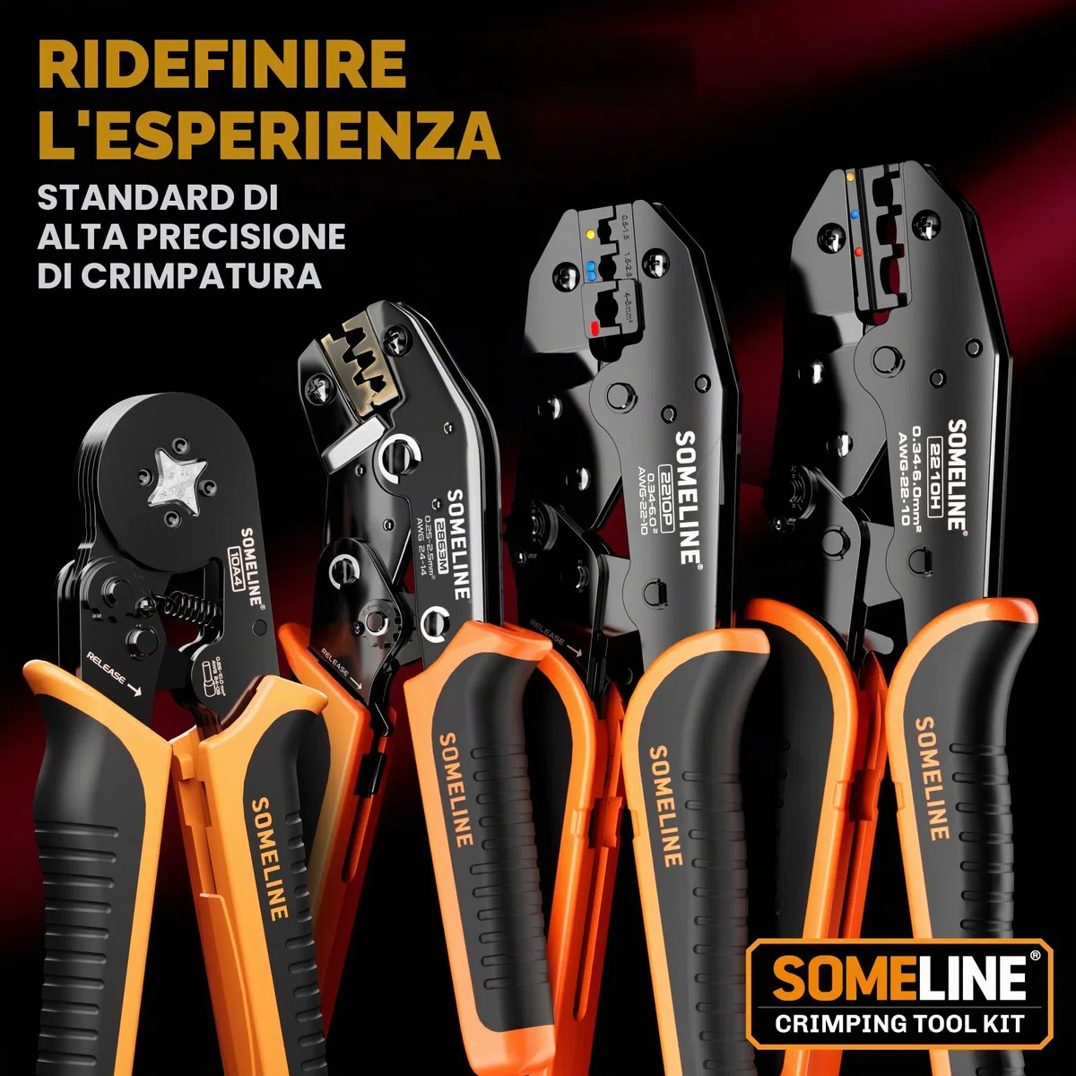 SOMELINE Pinze Crimpatrici per Connettori Elettrici Isolati per 0,34-6 mm² Attrezzo Crimpare, Capicorda Elettrici a Crimpare, Pinza Capicorda, Pinza per Capicorda, Strumento Crimpatura Capicorda