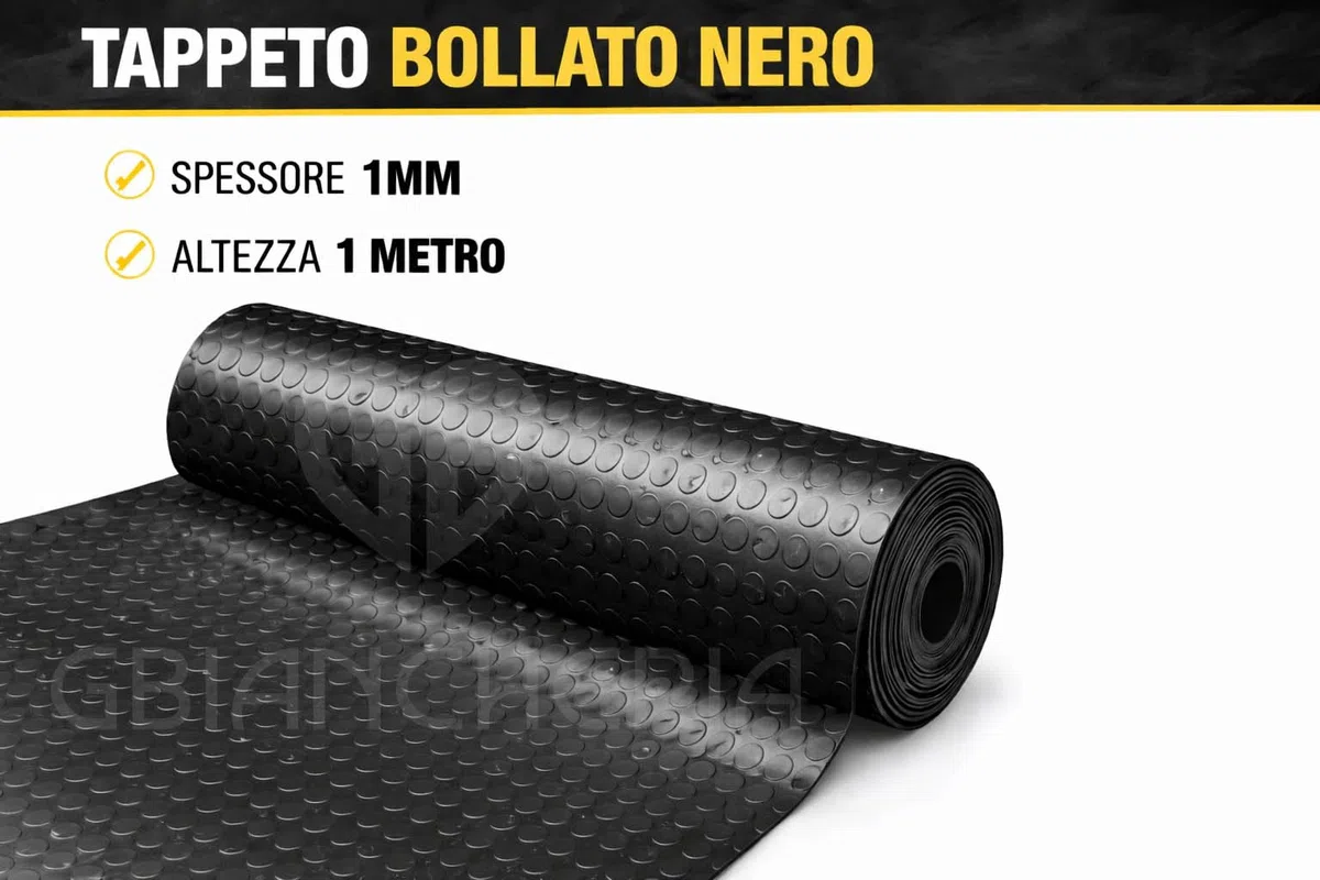 Pavimento in PVC Bollato Antiscivolo Nero – Tappeto Flessibile e Resistente 1 mm – Rivestimento per Garage, Magazzini, Laboratori – Facile da Pulire (1 m x 3 m)