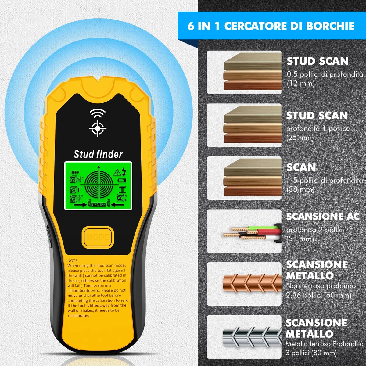 ETENTOUS Rilevatore Tubi e Cavi Elettrici, Rilevatore Metalli Muro, Sensore Elettronico 5 In 1, Rilevatore Di Tubi Metallici, Display Lcd Con Batteria, Per Rilevare Legno, Metallo E Cavi Nel Muro