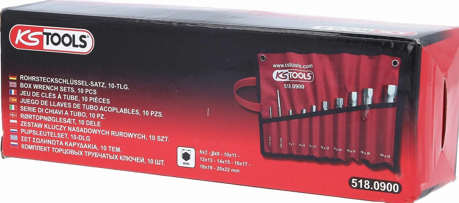 KS Tools 518.0900 Serie di Chiavi a Tubo Classic, 10 Pezzi, 6X7-20X22 mm