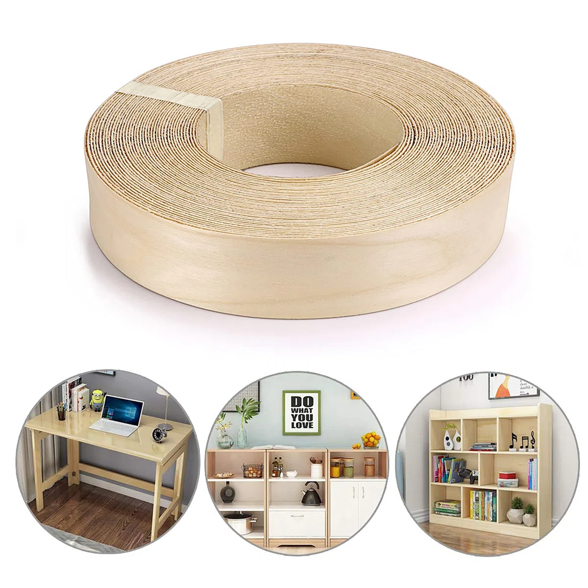Skelang Legno impiallacciato, ferro su bordatura, nastro preincollato legno, per mensola, armadio, telaio porta, Betulla, 50mm x 15m