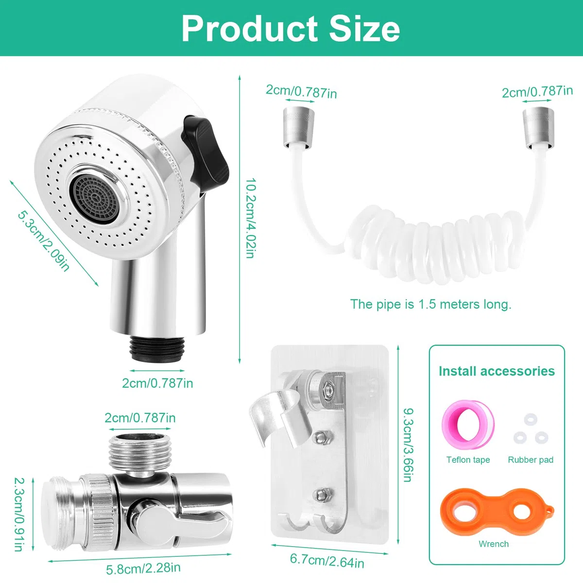 Doccetta per Lavandino, Doccino per Doccia, Soffione Doccia con 1.5m Tubo, Doccino per Bidet Bagno, Doccino Universale per Rubinetti, Perfetto per il Lavaggio dei Capelli, Animali, Cucina