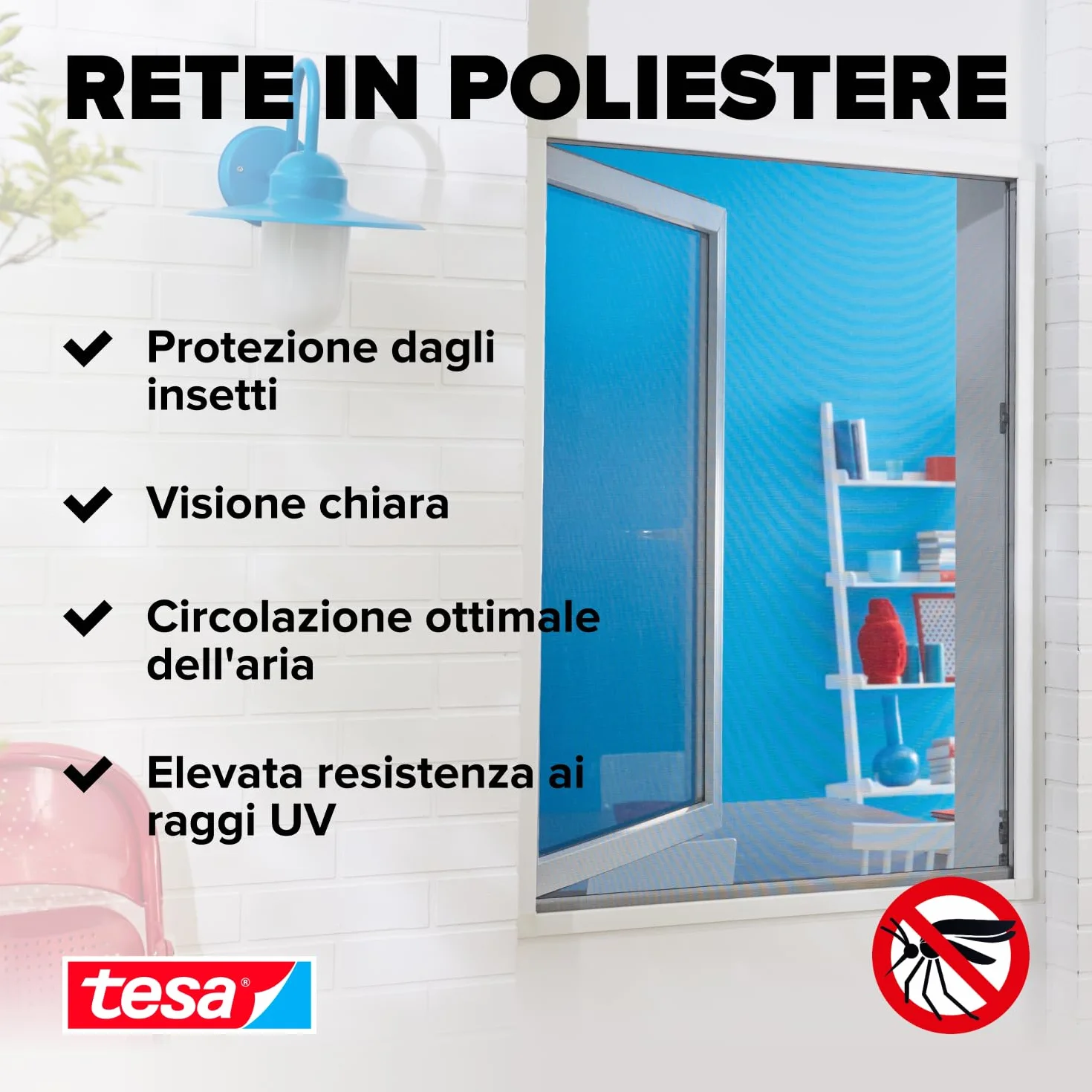 tesa INSECT STOP H&L Fly Screen for Window - zanzariera con nastro a strappo, taglio su misura, senza fori, bianco - 3x 130 x 150 cm