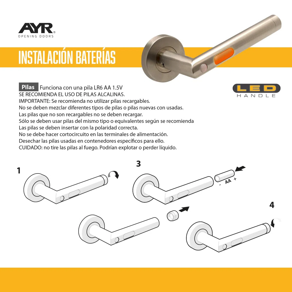 AYR Maniglia rosetta intelligente LED Handle 8522LH: luce LED con sensore di movimento, acciaio satinato, standard