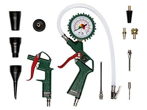 Parkside Set di Accessori per Ingresso ad Aria Compressa PDSS 13 D4 con Pistola ad Aria Compressa, Pistola di Riempimento con Indicatore di Pressione, Tubo con Connettore a Vite e 7 Adattatori