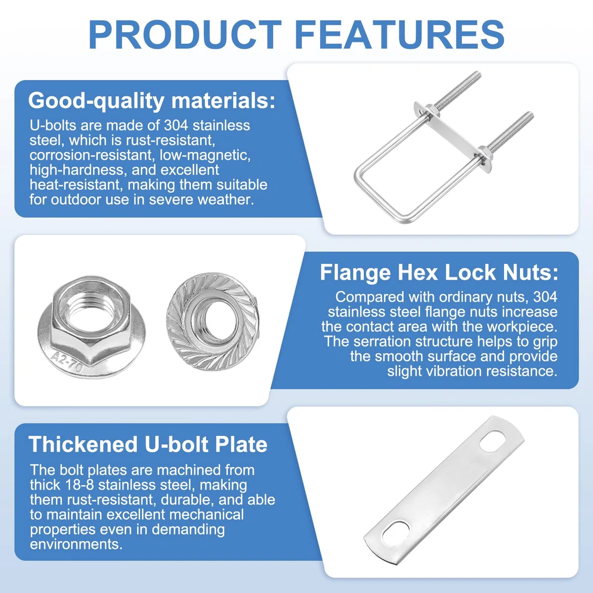 QUARKZMAN 4 Set M8 2 Pollici Larghezza Interna U-Bolt Quadrati, 5-1/2 Pollici Lunghezza 304 Acciaio Inossidabile U-Bolt Con Dadi, Piastre Di Supporto, Autoveicoli (50mm L x 140mm L)