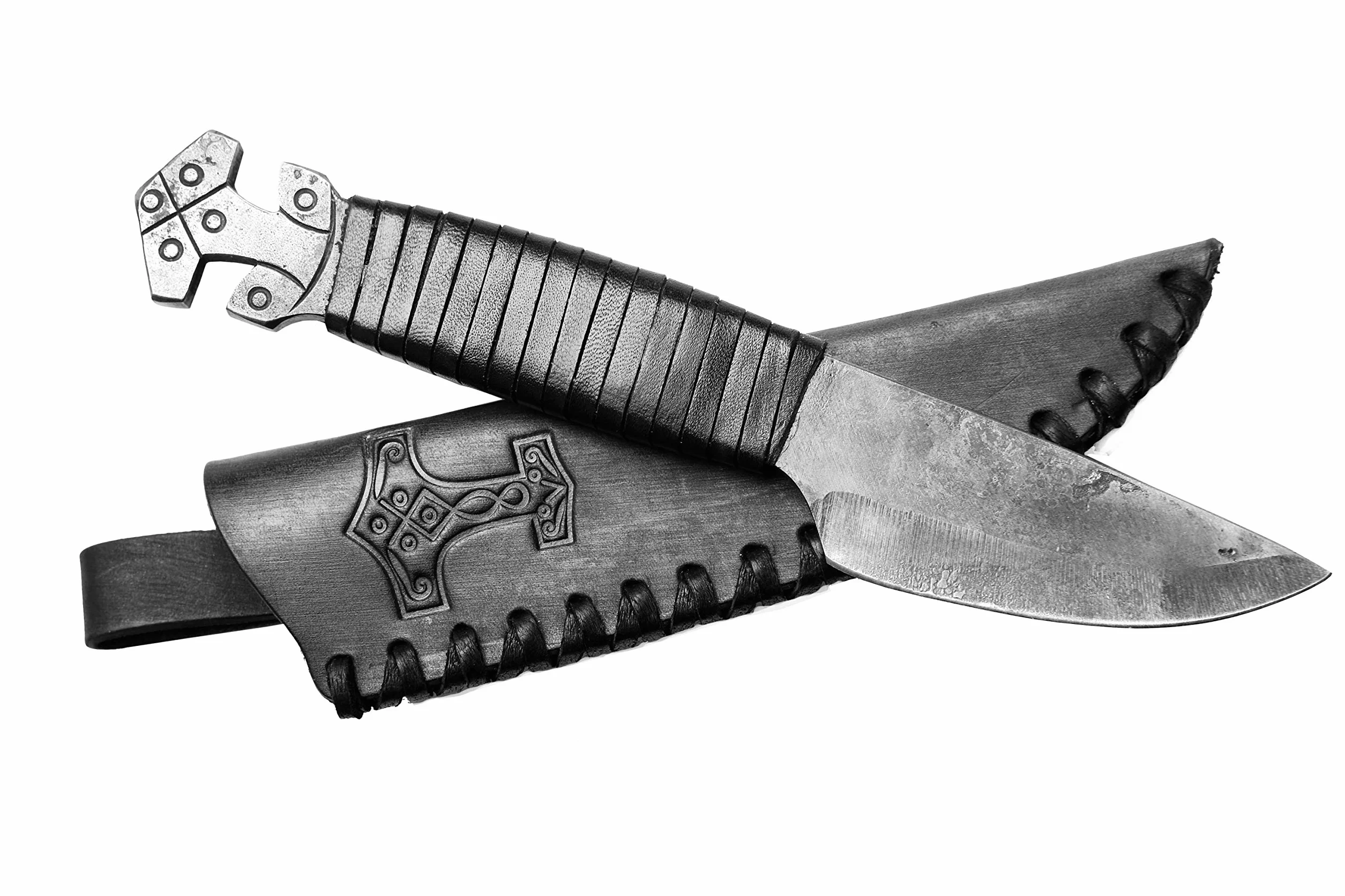 TOFERNER Coltello da caccia a lama fissa Coltello in acciaio Thor – Forgiato a mano & Vintage Look – Lama a punta ultra affilata – Elegante stile anticato – Inclusa custodia in vero cuoio