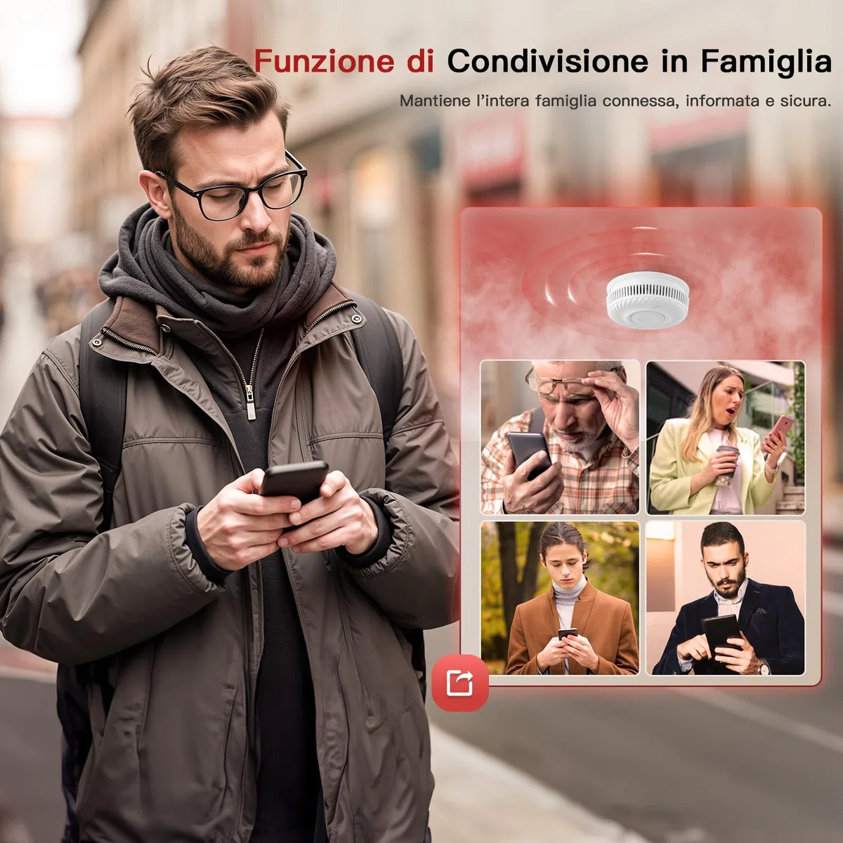 PHYSEN Intelligente Rilevatore di Fumo 10 Anni Batteria, Rilevatore di Fumo Wi-Fi con Sensore Fotoelettrico, Rilevatore di Incendio Conformi a EN14604, Compatibile con Tuya/Smart Life APP
