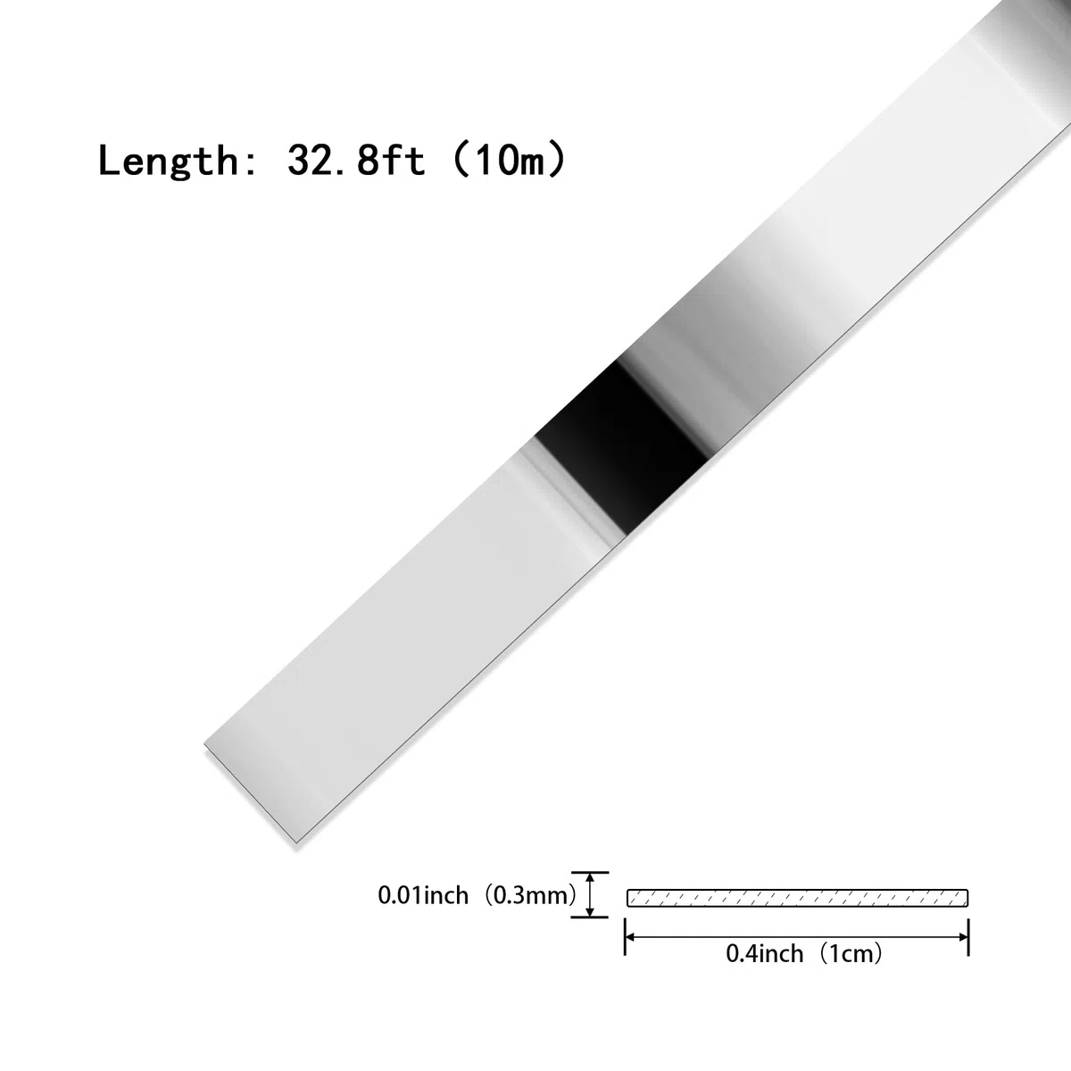 Modanatura argentata, metallizzata, simile a specchio, per telai a specchio, pareti, camini e decorazioni fai da te (10m x 1cm)