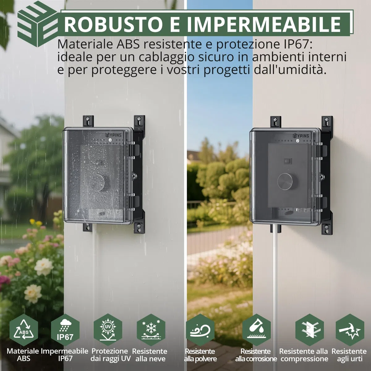 EYPINS Scatola di Protezione 220x170x110 mm,Scatola di Giunzione Impermeabile per Esterni IP67,con Accessori per il Montaggio,Alloggiamento in Plastica ABS,Coperchio Trasparente,Nero