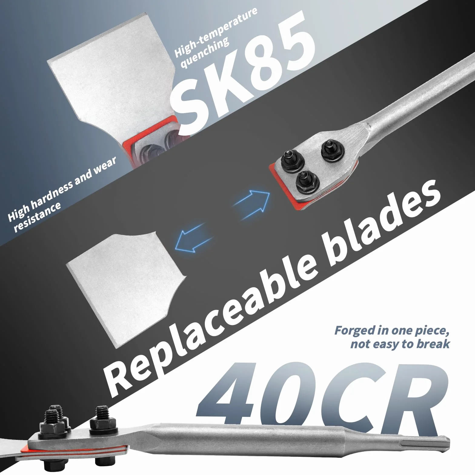 Scalpello SDS Plus 300 x 75 mm per Piastrelle, Pavimenti e Rimozione Colla, Blade in Lega di Acciaio, Manico in Plastica, Edge Smussato