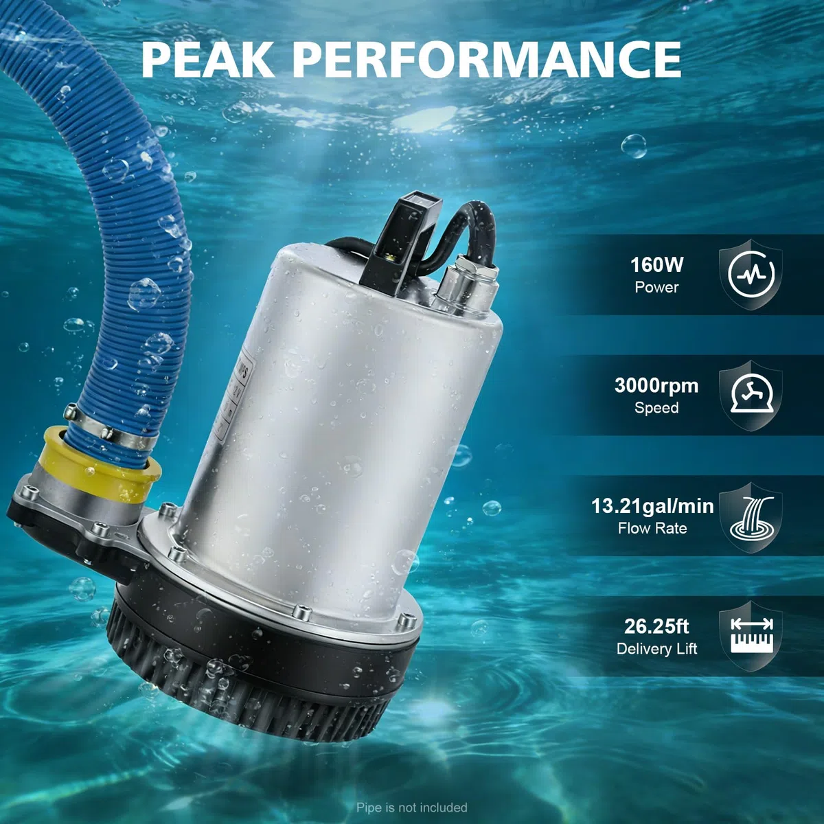 Pompa Sommersa 12V, 160W Pompa Sommersa per Pozzo, Strumenti Per Il Pompaggio, Portata 50L/min, 3 Uscite, Vernice Cromata, Outil de Pompage per Irrigazione di Giardini, Fattorie e Pozzi